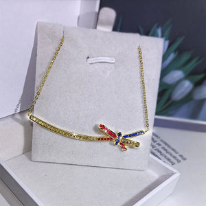 Colorful Zircon Smile Necklace Bow Decoration Ladies Pendant Necklace 925 Silver