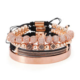 Copper Beads King Crown Men 4pcs/Set Bracelet Stainless Steel Bangle CZ Ball