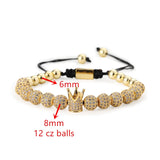 Copper Beads King Crown Men 4pcs/Set Bracelet Stainless Steel Bangle CZ Ball