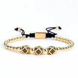 Copper Beads King Crown Men 4pcs/Set Bracelet Stainless Steel Bangle CZ Ball