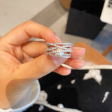 Multilayer Engagement Pearl Ring CZ Silver Female Jewelry