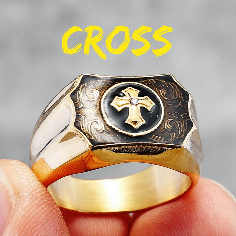 Cross Rings 316L Stainless Steel Men Ring High Polished Male Jewelry Gift