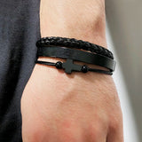 Cross Stainless Steel Bracelet Set Men Jewelry Spanish Scripture Pulseira