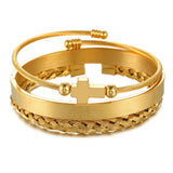 Cross Stainless Steel Bracelet Set Men Jewelry Spanish Scripture Pulseira