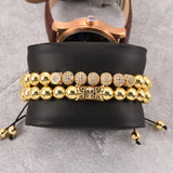 Crown Charm Men Bracelets 8mm Micro Pave CZ Round Braided Macrame Bracelet