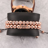 Crown Charm Men Bracelets 8mm Micro Pave CZ Round Braided Macrame Bracelet
