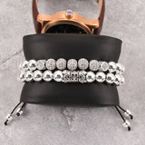 Crown Charm Men Bracelets 8mm Micro Pave CZ Round Braided Macrame Bracelet