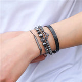Crown Zircon Bracelet Set Stainless Steel Roman Numerals Bracelet