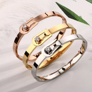 Crystal Belt Bracelet Stainless Steel Cuff Bangle Lady Wedding Party