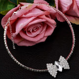 Crystal Bowknot Choker Necklace Silver Plated Wedding Jewelry