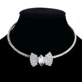 Crystal Bowknot Choker Necklace Silver Plated Wedding Jewelry