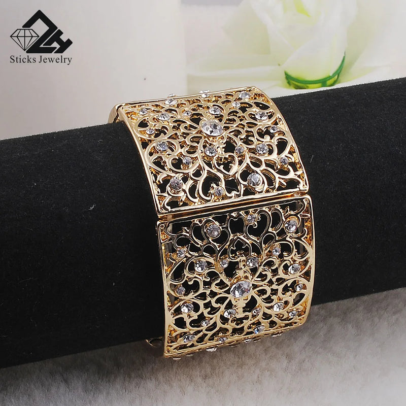 Crystal Bracelet Rhinestone K Leaf Elastic Bangle Wedding Jewelry