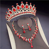 Pink Crystal Bridal Jewelry Set Crown Necklace Earrings Bride Wedding Accessory
