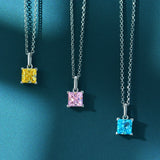 925 Silver Crystal Diamond Pendant Necklace Boho Square Jewelry