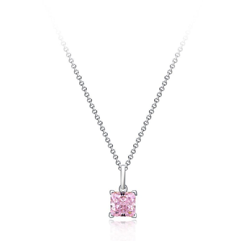 925 Silver Crystal Diamond Pendant Necklace Boho Square Jewelry