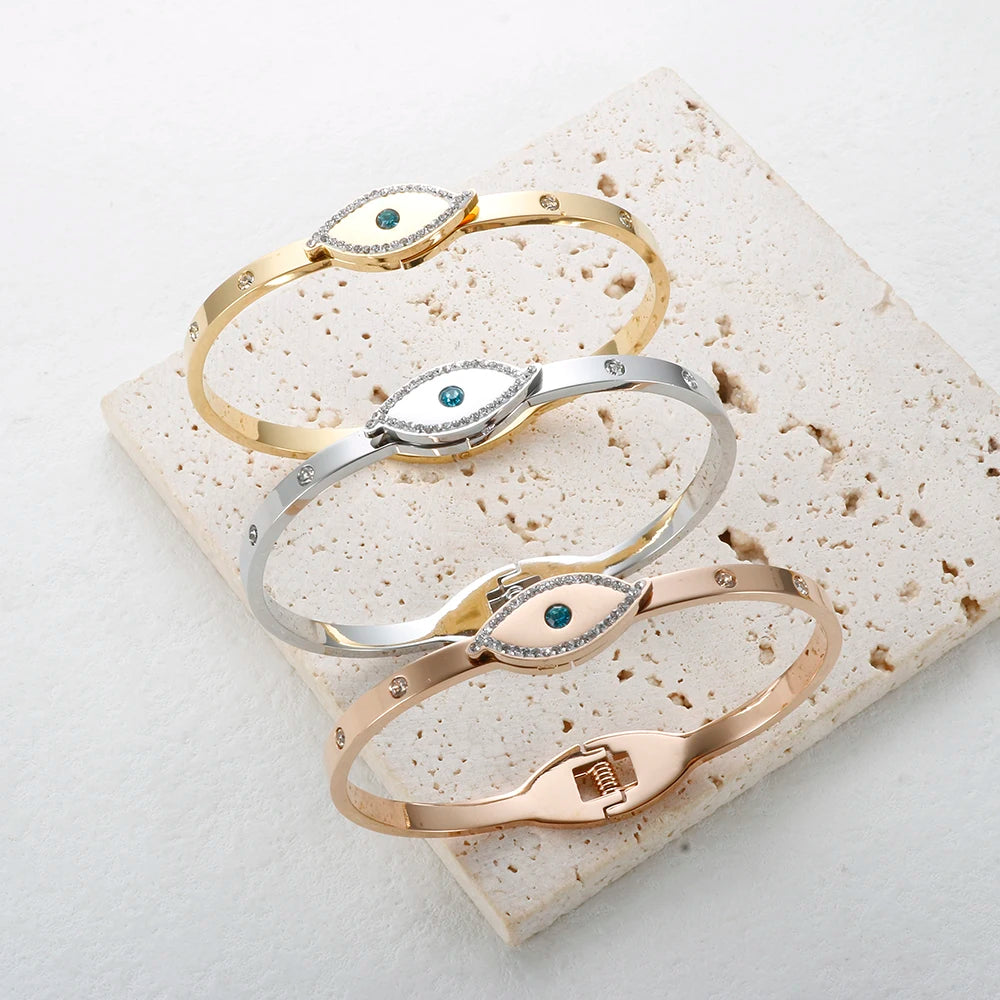 Colorful Zircon Bangle Stainless Steel Jewelry