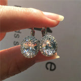 Crystal Female Small Oval Earrings Silver Clip Earrings Red Purple Stone