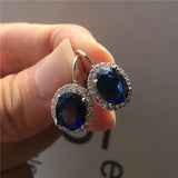 Crystal Female Small Oval Earrings Silver Clip Earrings Red Purple Stone