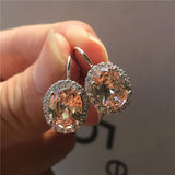 Crystal Female Small Oval Earrings Silver Clip Earrings Red Purple Stone