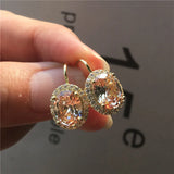 Crystal Female Small Oval Earrings Silver Clip Earrings Red Purple Stone