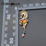 Crystal Glass Nickel CZ Beads Sea Horse Charms DIY Pendant