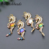 Crystal Glass Nickel CZ Beads Sea Horse Charms DIY Pendant