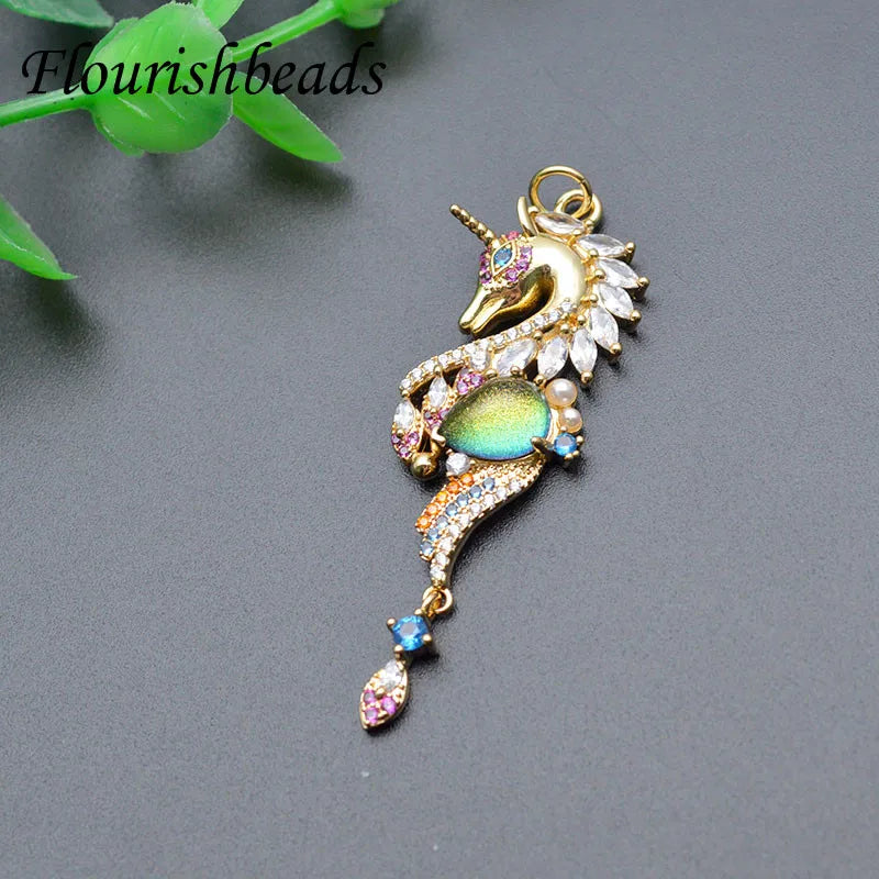 Crystal Glass Nickel CZ Beads Sea Horse Charms DIY Pendant