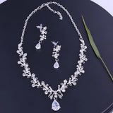 Crystal Leaf Bridal Jewelry Set Rhinestone Crown Necklace Earring