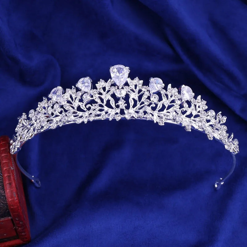 Crystal Leaf Bridal Jewelry Set Rhinestone Crown Necklace Earring