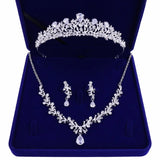 Crystal Leaf Bridal Jewelry Set Rhinestone Crown Necklace Earring