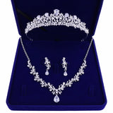 Crystal Leaf Bridal Jewelry Set Rhinestone Crown Necklace Earring