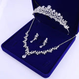 Crystal Leaf Bridal Jewelry Set Rhinestone Crown Necklace Earring
