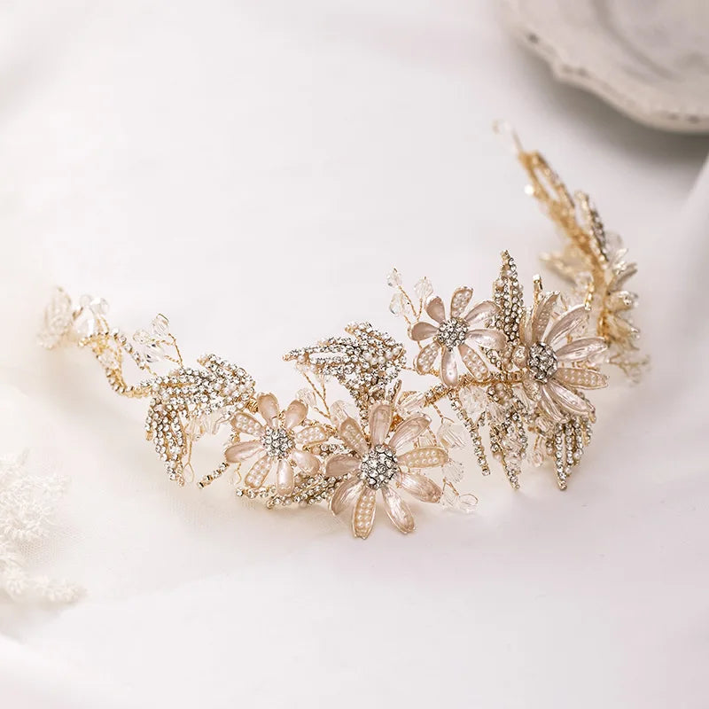 Crystal Leaves Wedding Tiara Headband Bridal Hair Accessories