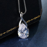 Crystal Necklace Drop Shape Pendant Silver Jewelry