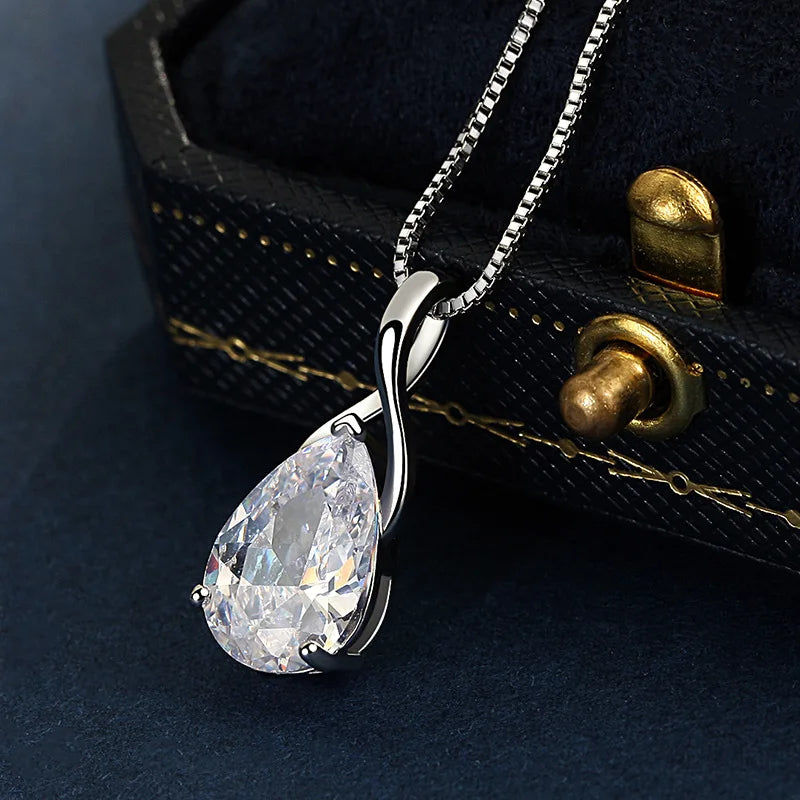Crystal Necklace Drop Shape Pendant Silver Jewelry