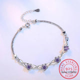 925 Silver Crystal Plum Flower Bracelet - Wedding Jewelry