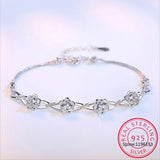 925 Silver Crystal Plum Flower Bracelet - Wedding Jewelry