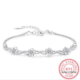 925 Silver Crystal Plum Flower Bracelet - Wedding Jewelry