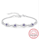 925 Silver Crystal Plum Flower Bracelet - Wedding Jewelry