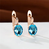 Crystal Rainbow Zircon Hoop Earrings Oval Stone Earrings Champagne Earrings