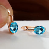 Crystal Rainbow Zircon Hoop Earrings Oval Stone Earrings Champagne Earrings