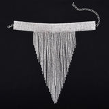 Rhinestone Tassel Choker Necklace Boho Statement Pendant Jewelry