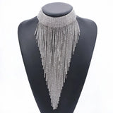 Rhinestone Tassel Choker Necklace Boho Statement Pendant Jewelry