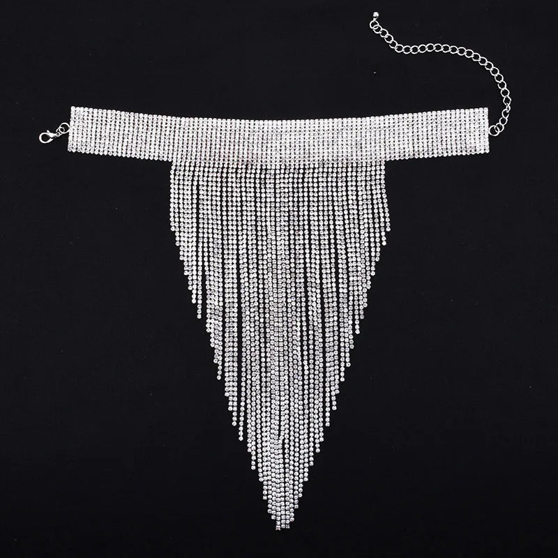 Rhinestone Tassel Choker Necklace Boho Statement Pendant Jewelry