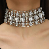 Rhinestone Choker Necklace Big Bib Collar Statement Wedding Jewelry