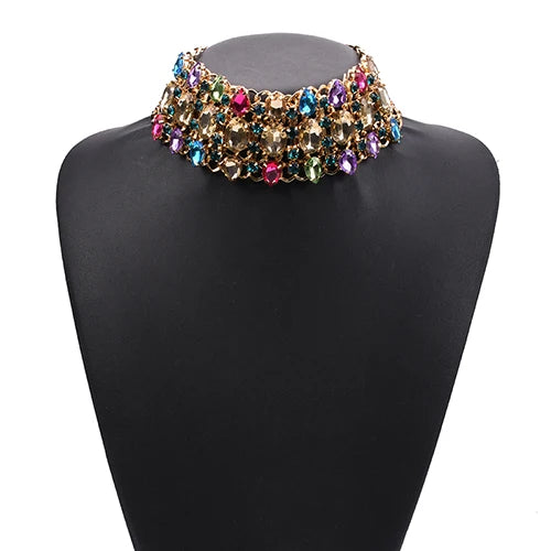 Rhinestone Choker Necklace Big Bib Collar Statement Wedding Jewelry