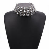 Rhinestone Choker Necklace Big Bib Collar Statement Wedding Jewelry