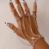 Crystal Rhinestone Tassel Hand Chain Ring Bracelet Slave Full Fingers Chain
