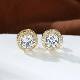 Crystal Round Stone Earrings Rose Silver Wedding Earrings Classic Zircon Stud Ea