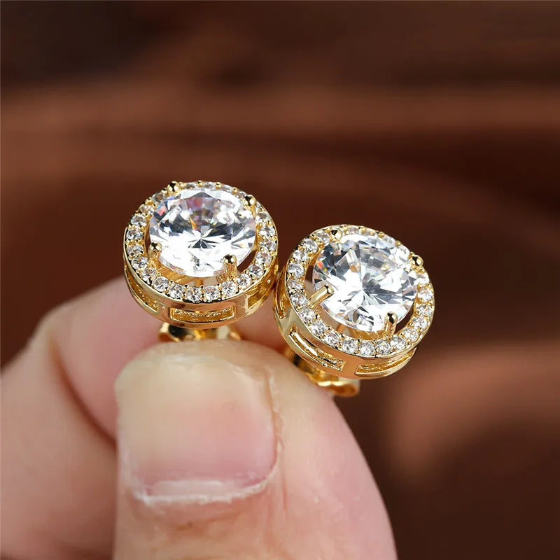 Crystal Round Stone Earrings Rose Silver Wedding Earrings Classic Zircon Stud Ea